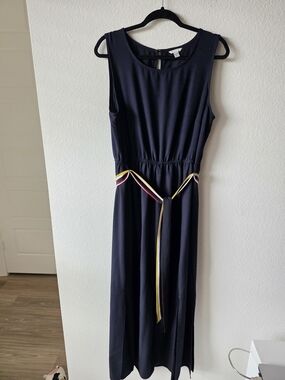 Cato Navy Blue Maxi Dress with Colorful Striped Waist Tie